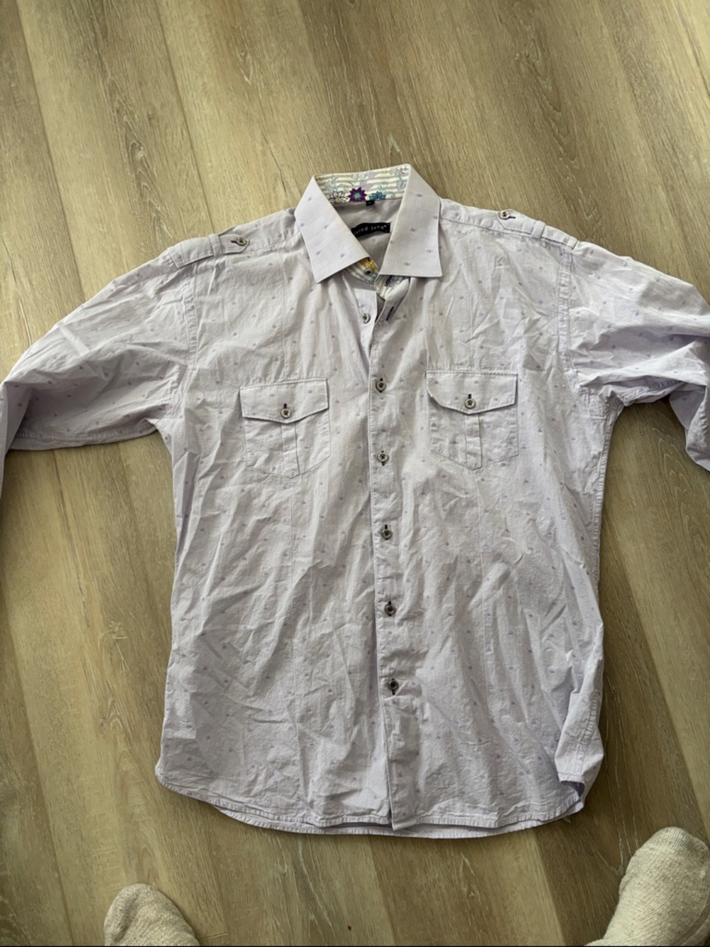 Jared Lang Men's Light Lavender Button-Down Shirt with Chest Pockets pit- pit 22